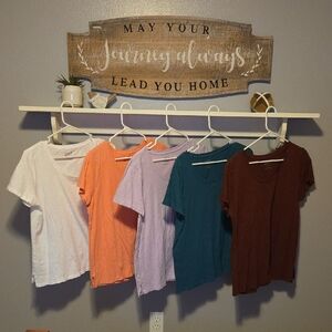 5 Maurices Short Sleeve Tees - White, Coral, Lavender, Teal, Burgundy